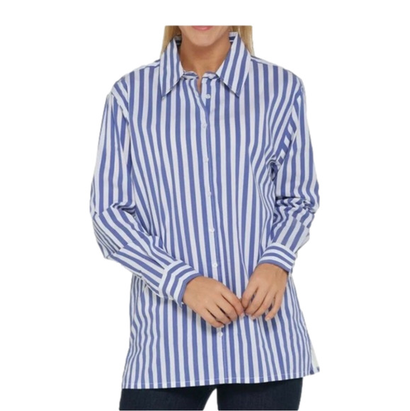 Brooke Shields Tops - BROOKE Shields-Blue and White Stretch Poplin Shirt Button Down Womens SZ 18